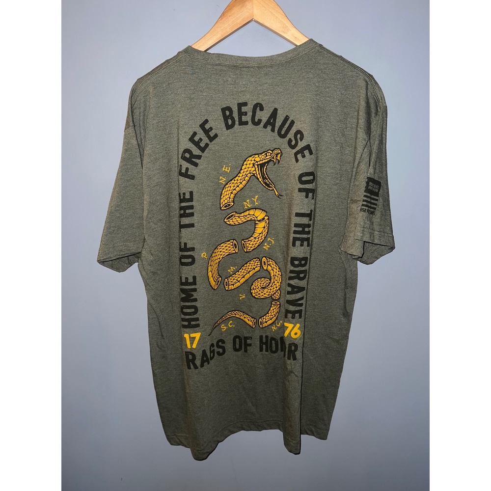 Rags of Honor Mens XL T-Shirt Heather Green Join or Die Snake Patriotic 1776